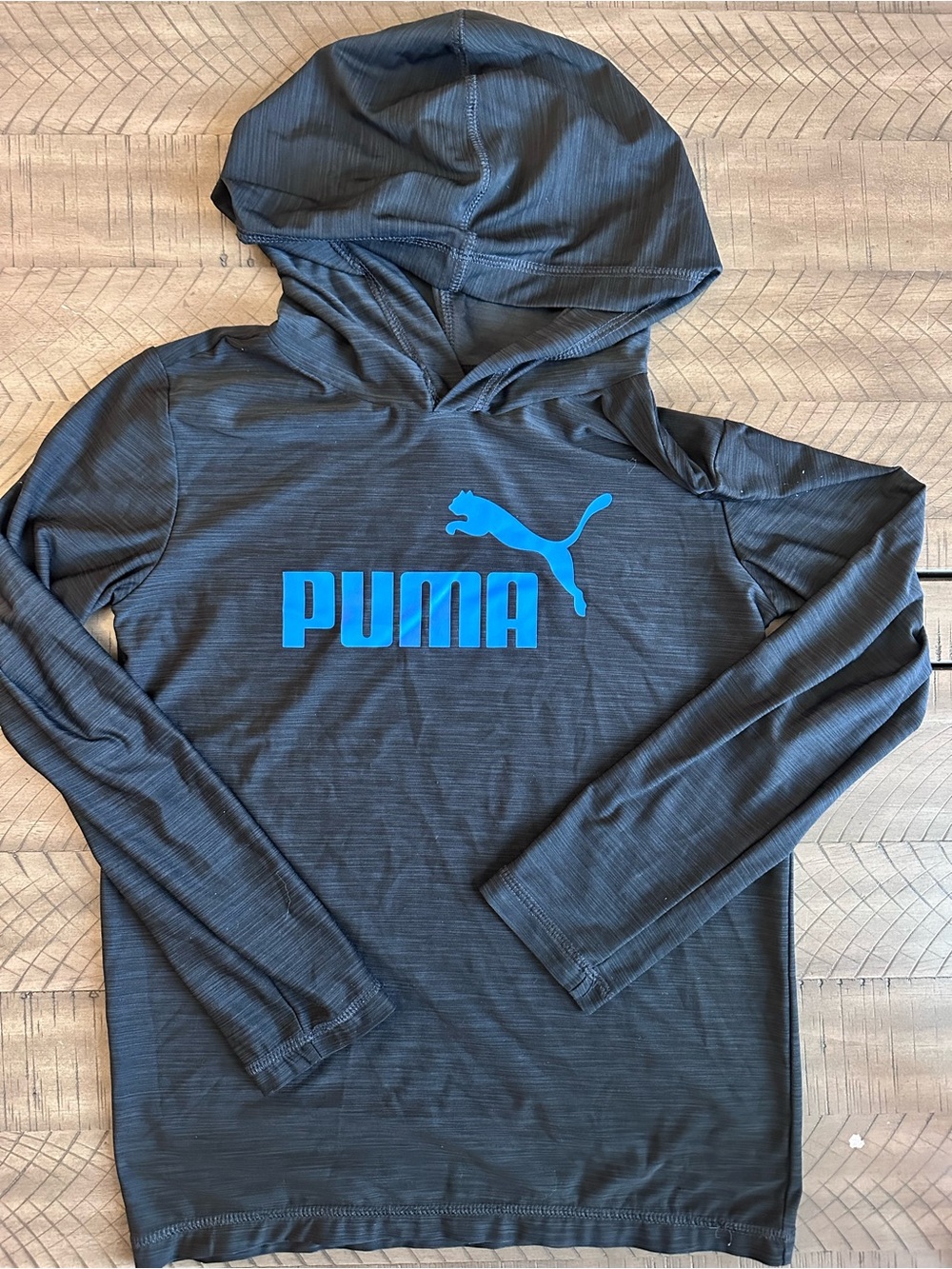 Puma Black Long-Sleeve Hooded Tee with Bright Blue Logo